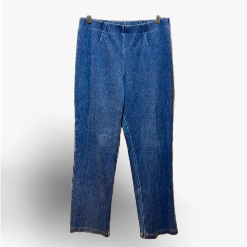 LL Bean cotton trouser jeans pull on elastic waist stretchy plain front back Y2K